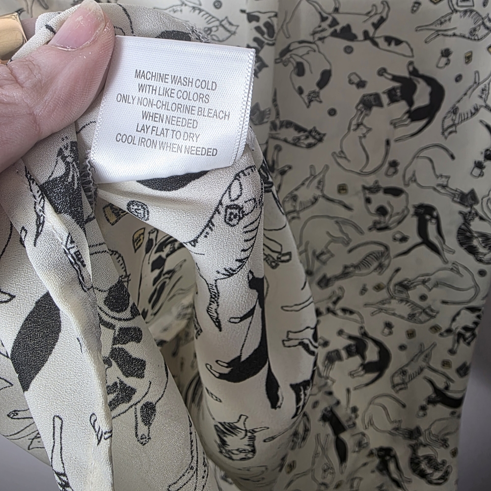 ModCloth Cream Sleeveless Button-Front Blouse with Black Cat Print - Picture 7 of 7